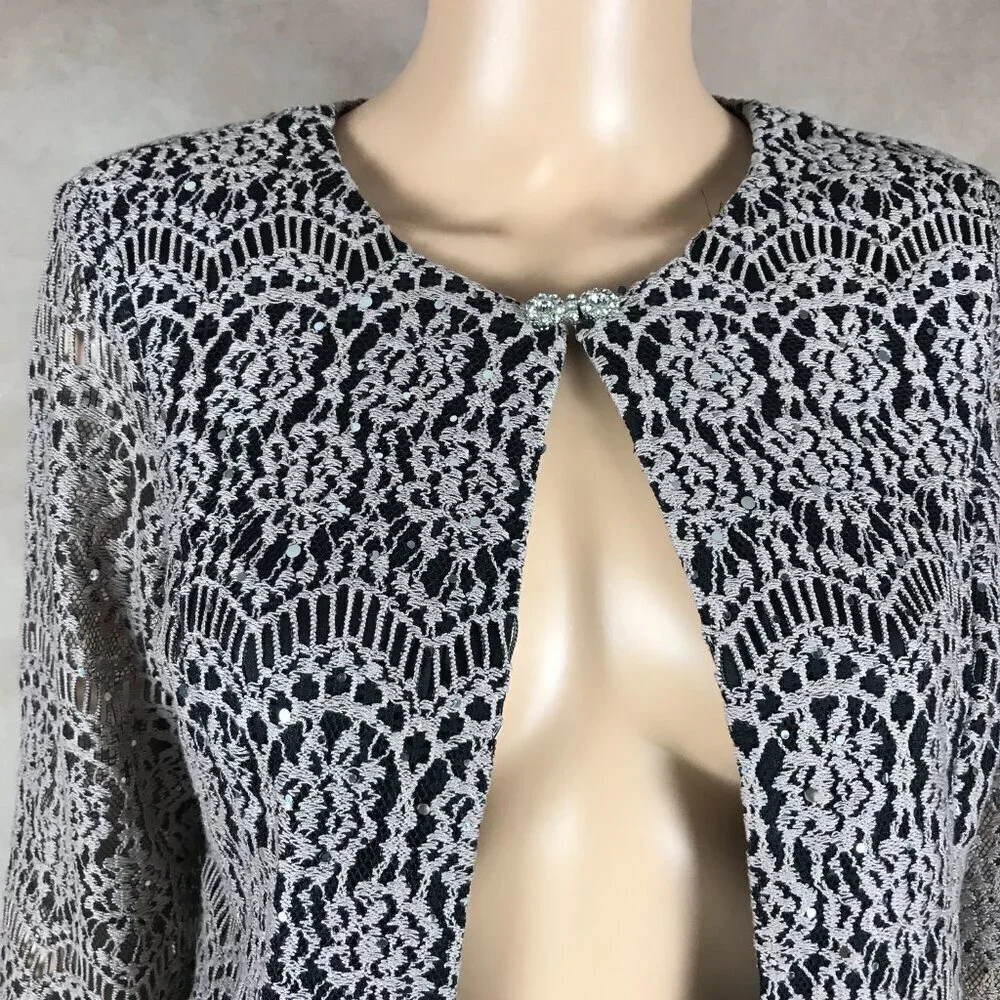 JESSICA HOWARD Tan/Black Lace Shrug Cardigan, 12P